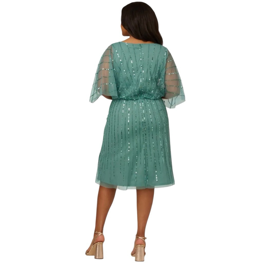 ADRIANNA PAPELL STUDIO Sequin Beaded Flutter Sleeve Cocktail Dress Green Size 20 - Picture 2 of 10